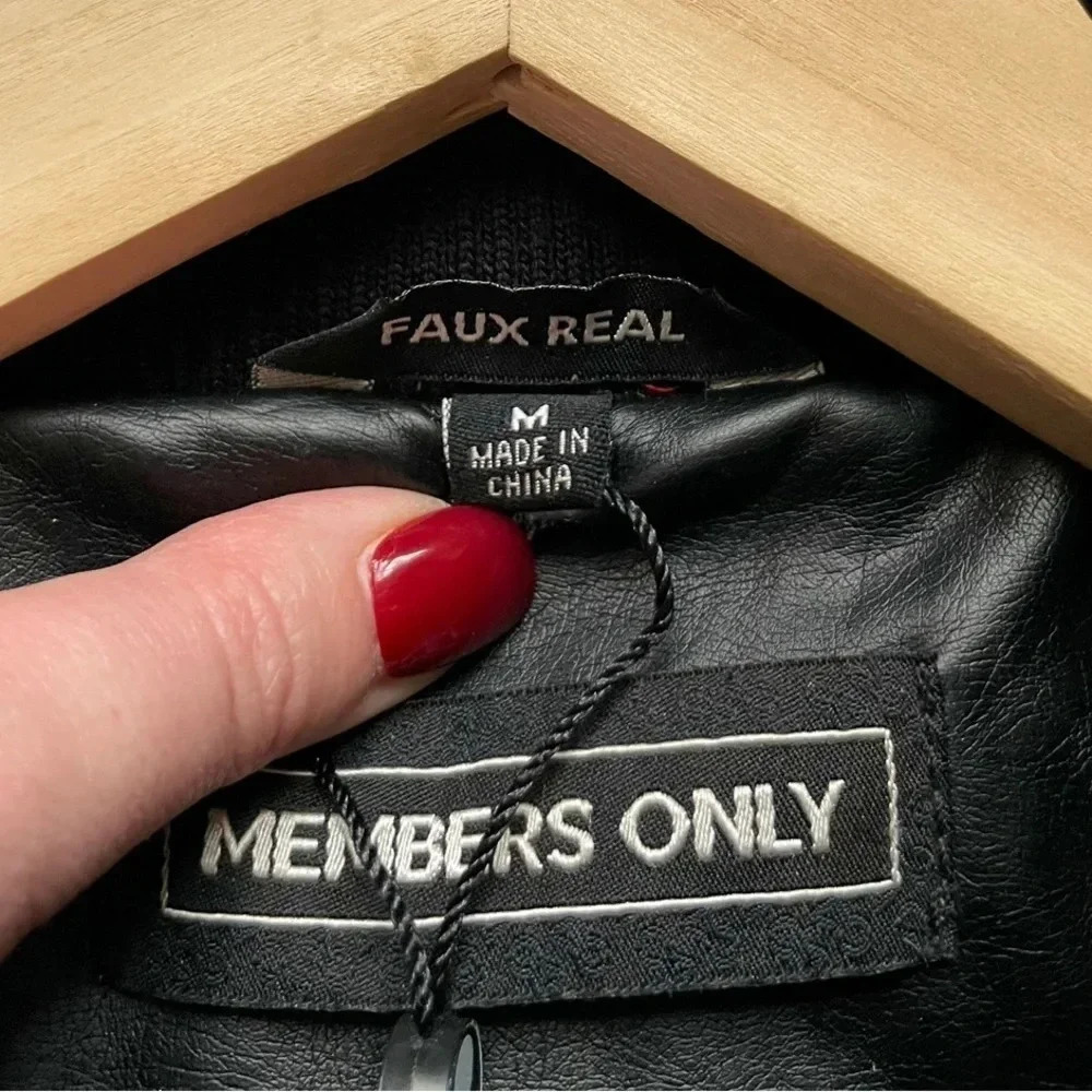 Members Only Black Faux Leather Iconic Racer Oversized Jacket Medium NWT - Picture 4 of 9